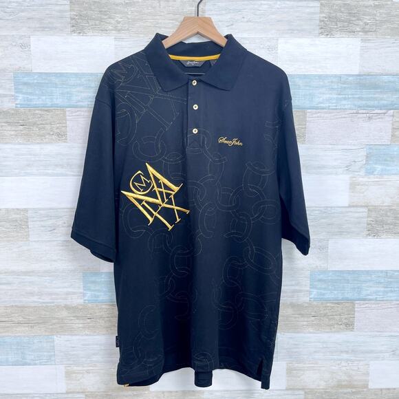 Sean John MCMLXIX Gold Embroidered Polo Shirt Black Vintage Y2K Mens XL - Picture 1 of 6